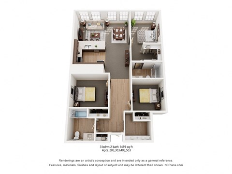 3-bedroom, 2-bathroom, 1419 Sq Ft Apartment